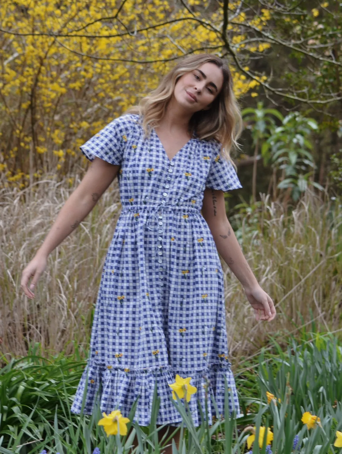 100% RECYCLED COTTON - DULCIE DRESS BLUE GINGHAM