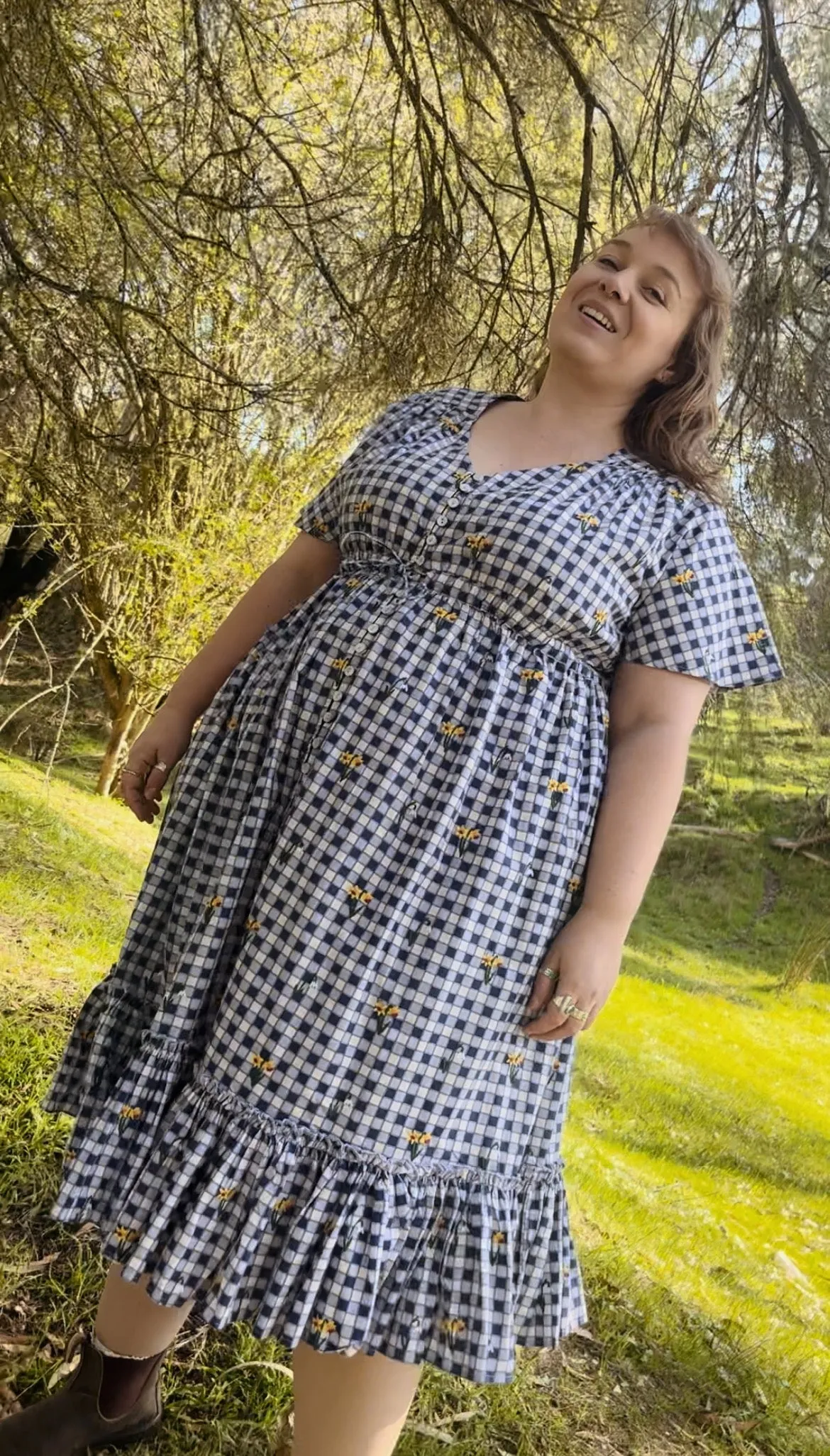 100% RECYCLED COTTON - DULCIE DRESS BLUE GINGHAM