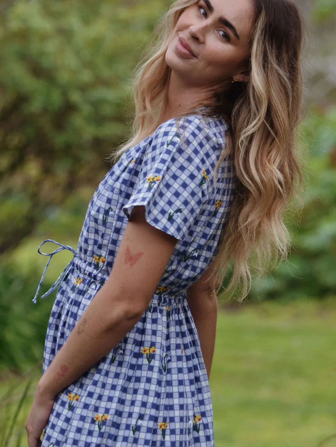 100% RECYCLED COTTON - DULCIE DRESS BLUE GINGHAM