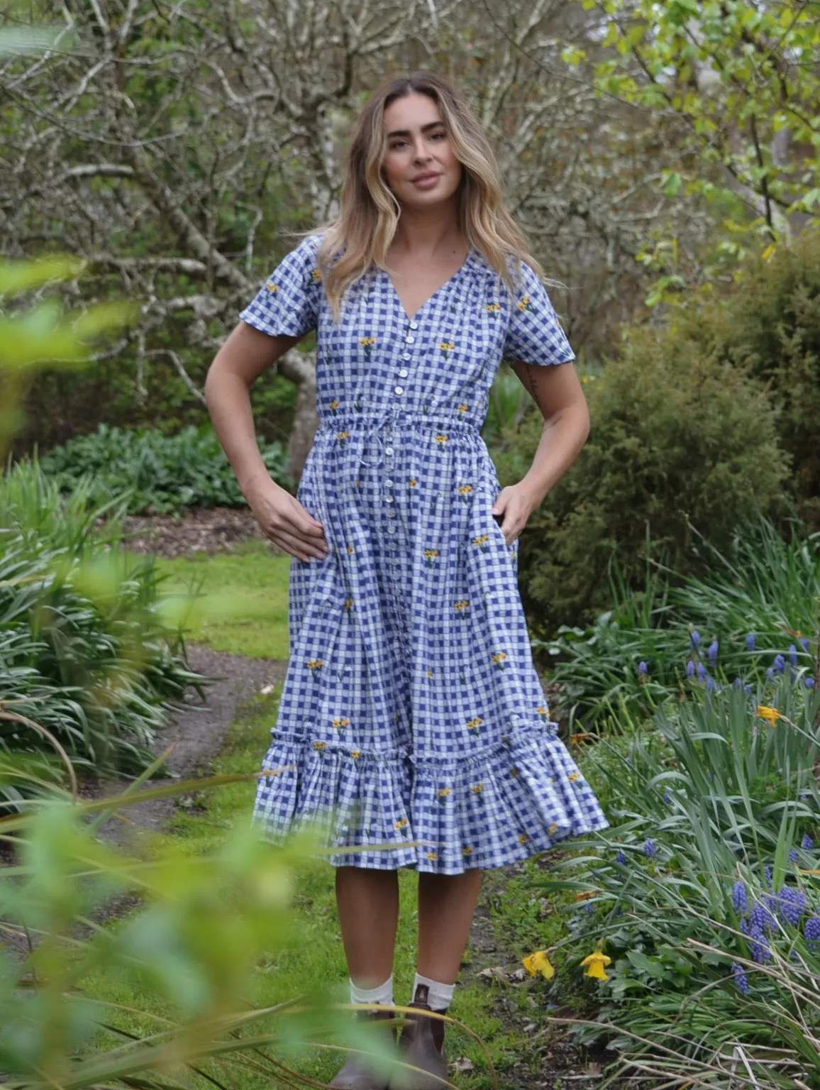 100% RECYCLED COTTON - DULCIE DRESS BLUE GINGHAM