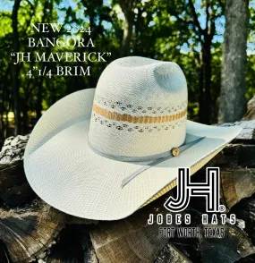 2024 Jobes Hats Bangora Straw Hat “MAVERICK” 4”1/4 Brim (Comes open and flat)