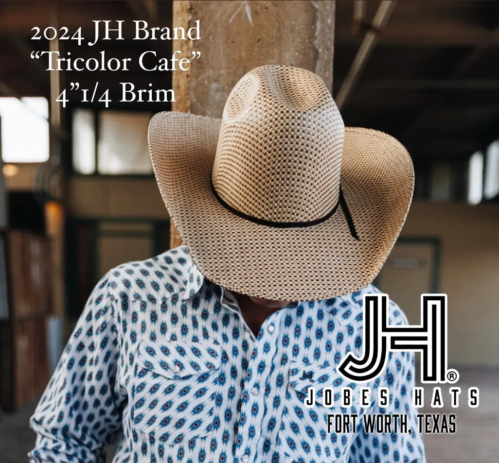 2024 Jobes Hats Straw Hat “Tricolor Cafe” 4”1/4 Brim (Comes open and flat)