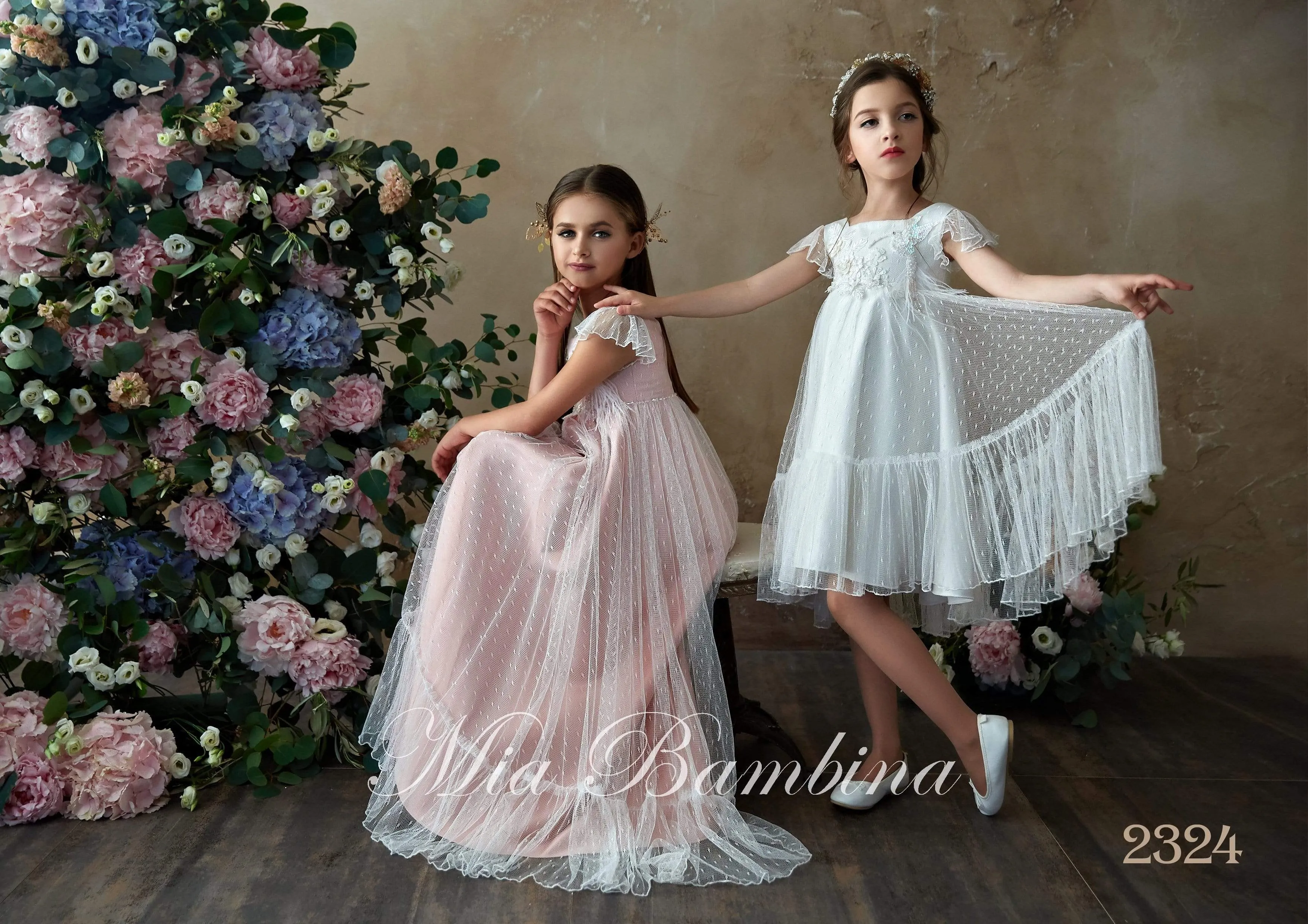 2324 Girls Empire Waist Boho Flower Girl Dress 5T Long/Ivory