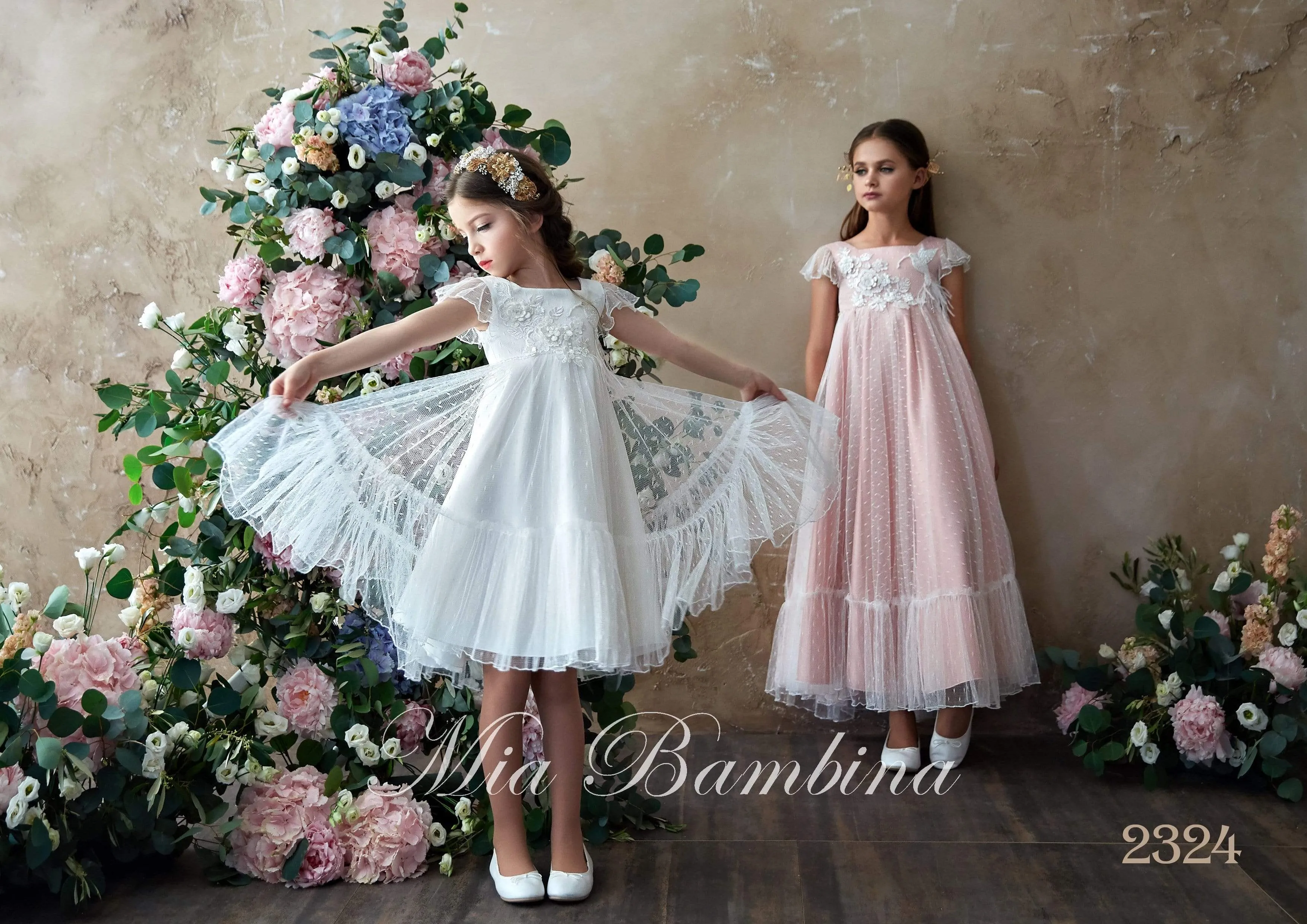 2324 Girls Empire Waist Boho Flower Girl Dress 5T Long/Ivory