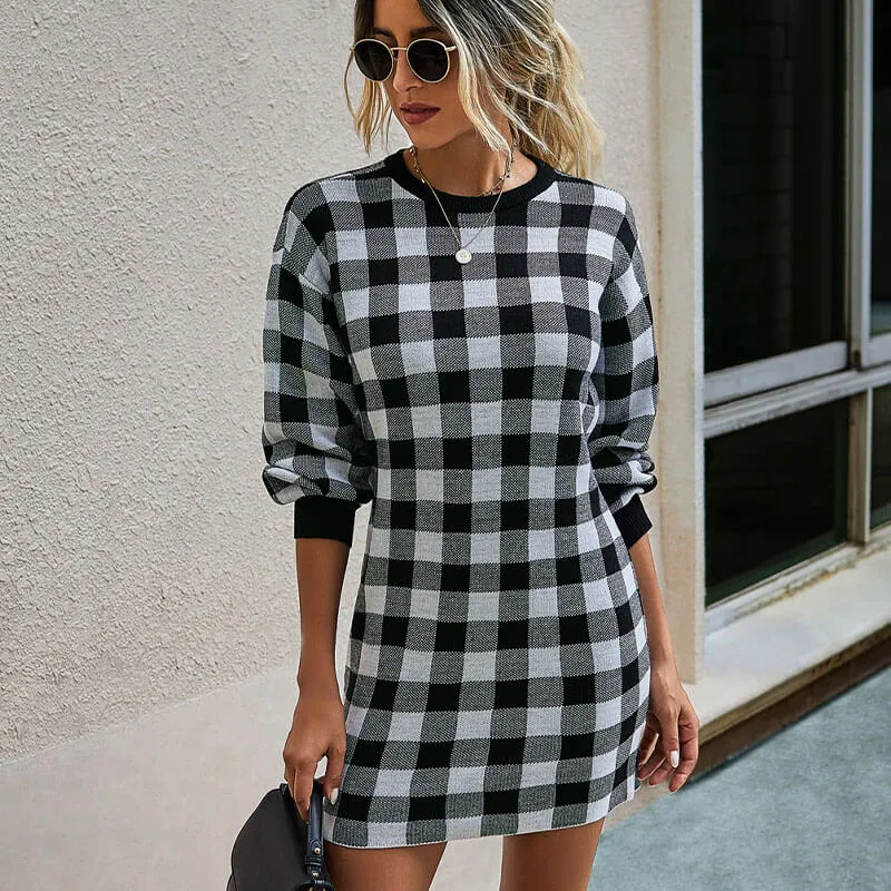 Autumn Plaid Sweatshirt Dress