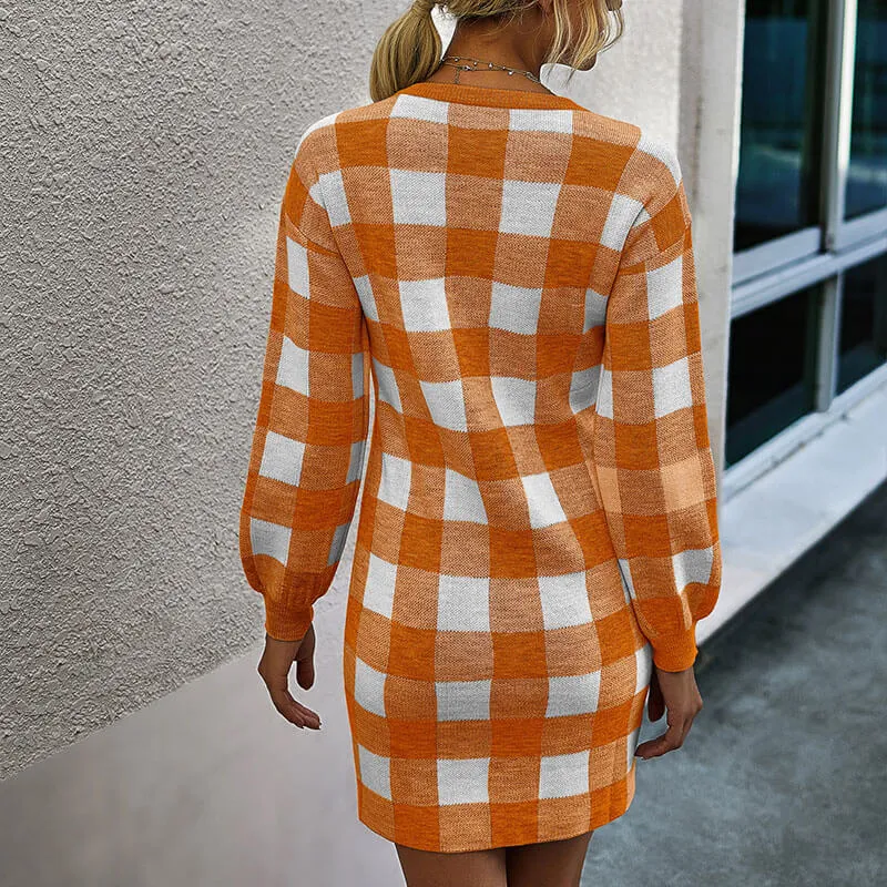 Autumn Plaid Sweatshirt Dress