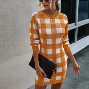 Autumn Plaid Sweatshirt Dress