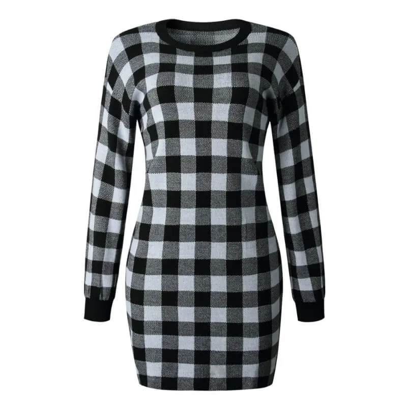 Autumn Plaid Sweatshirt Dress