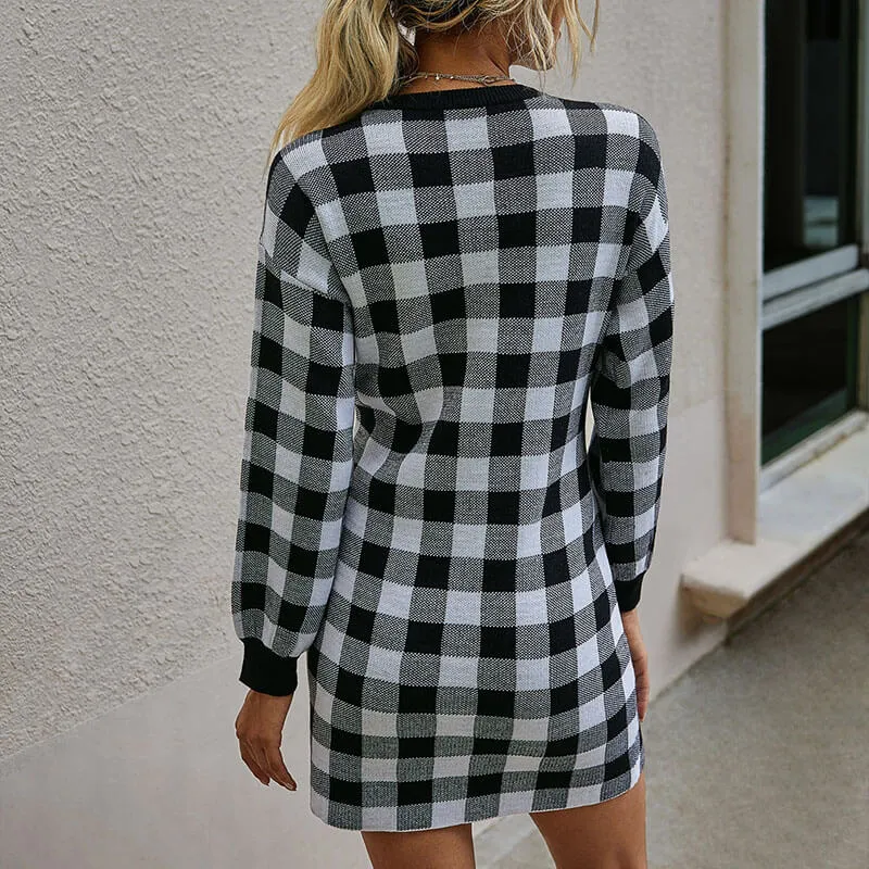 Autumn Plaid Sweatshirt Dress