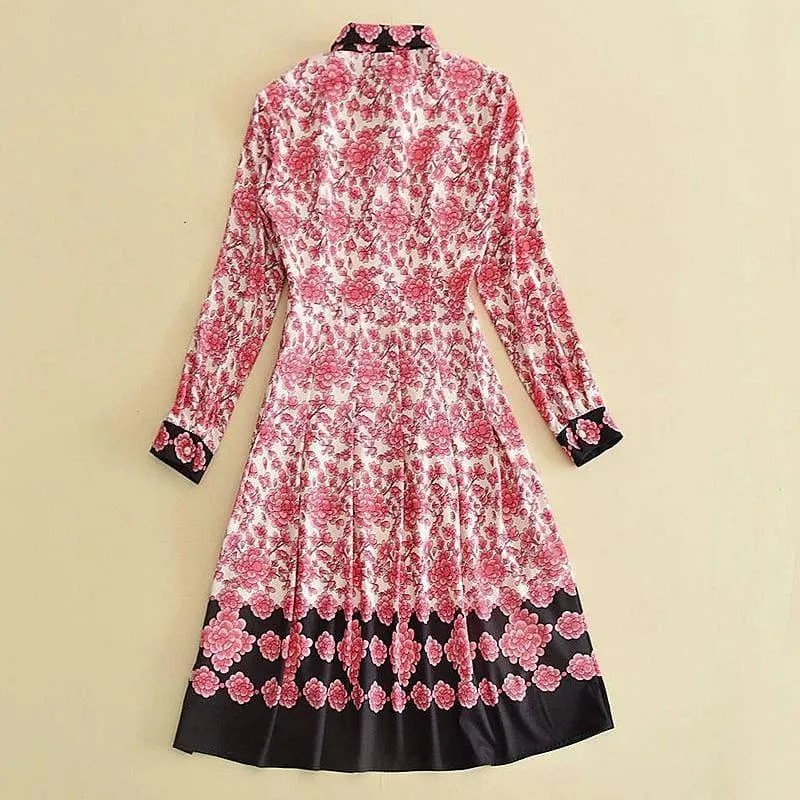 Beach Boho Bees Belts Chic Vintage Print Long Sleeve Dress