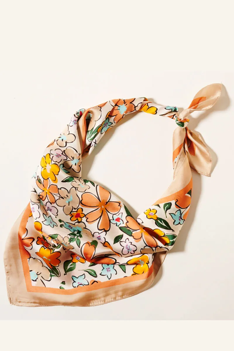 Beige Watercolor Floral Polyester Scarf