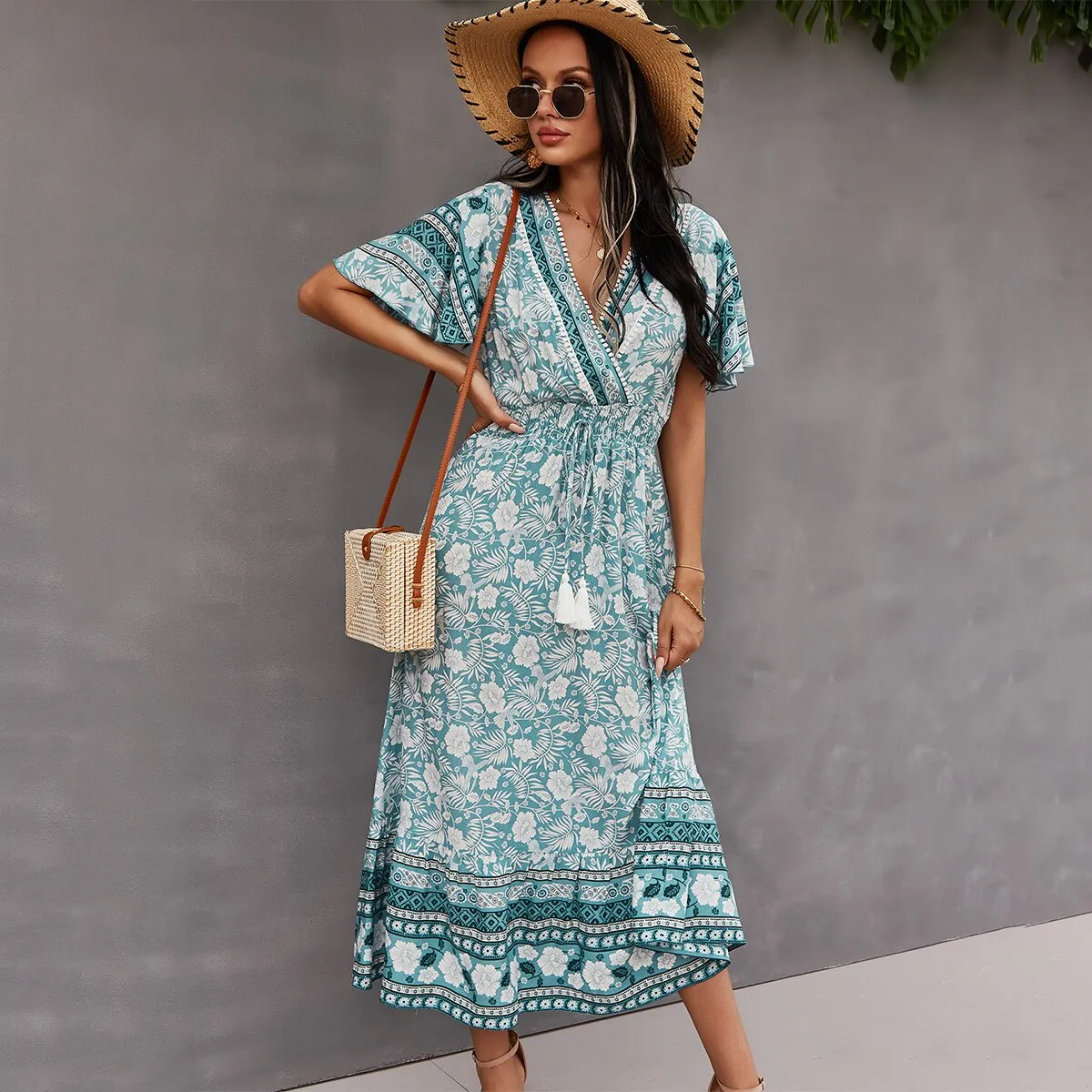 BerriesJam - 2024 Printed Boho Hippie Beach Casual Maxi Dress