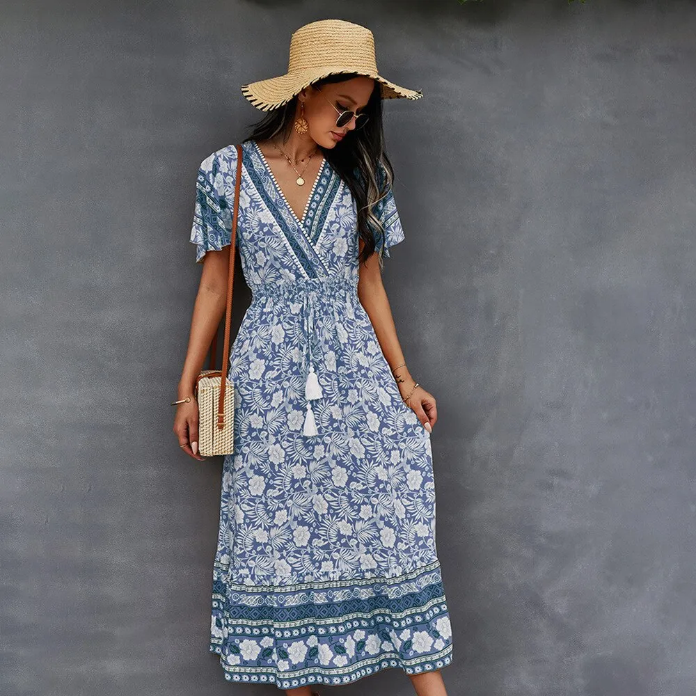 BerriesJam - 2024 Printed Boho Hippie Beach Casual Maxi Dress