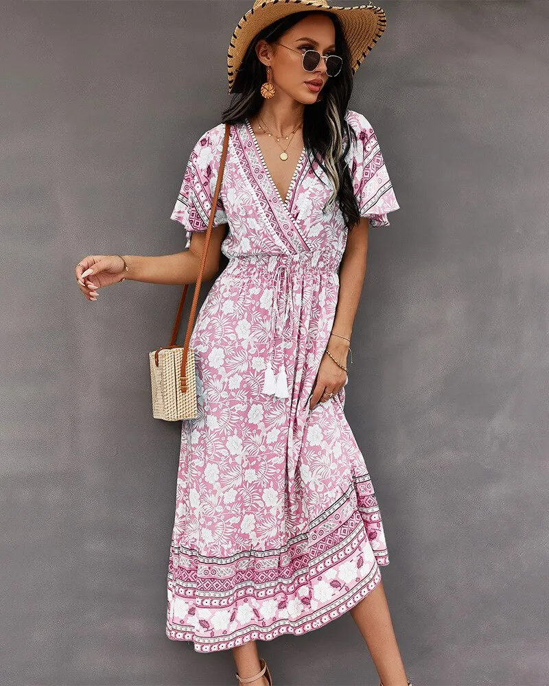 BerriesJam - 2024 Printed Boho Hippie Beach Casual Maxi Dress