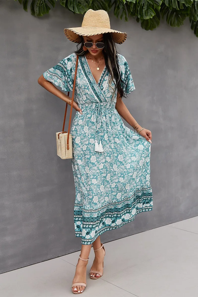 BerriesJam - 2024 Printed Boho Hippie Beach Casual Maxi Dress