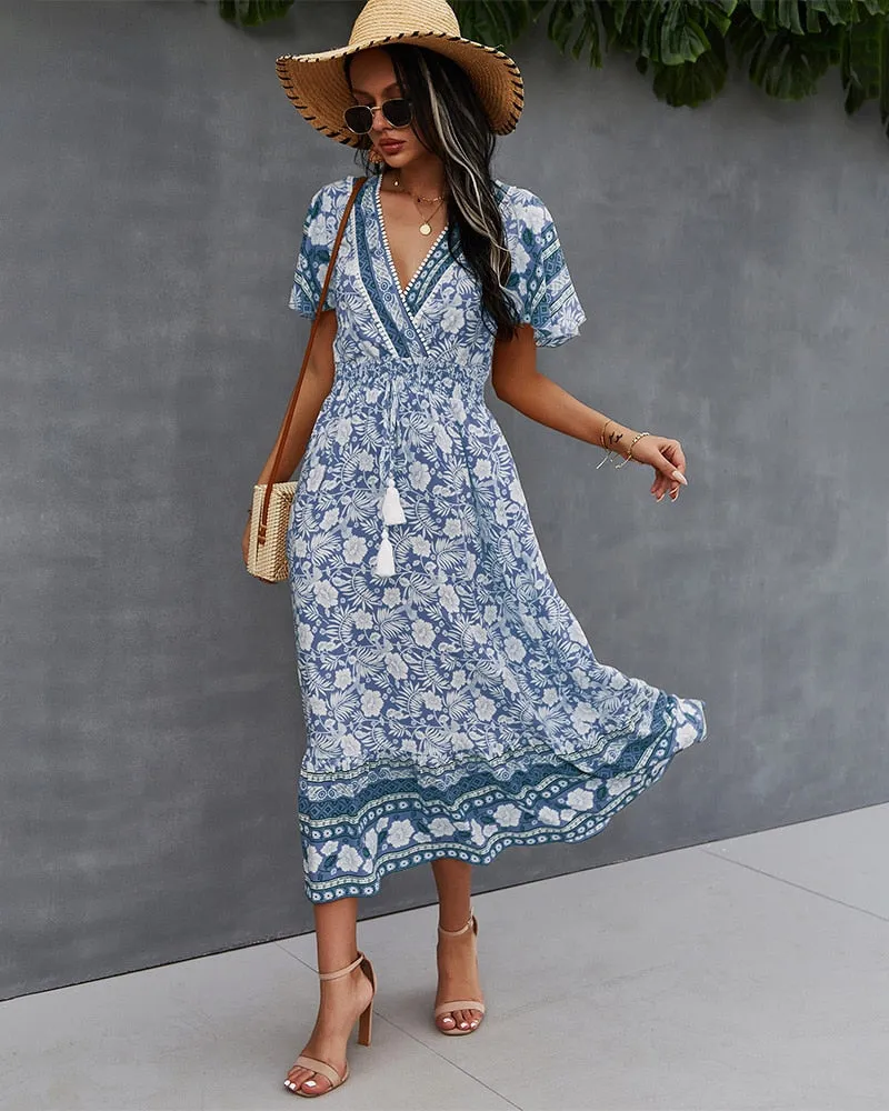 BerriesJam - 2024 Printed Boho Hippie Beach Casual Maxi Dress