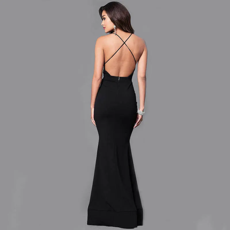 Black Sling Backless Maxi Dress