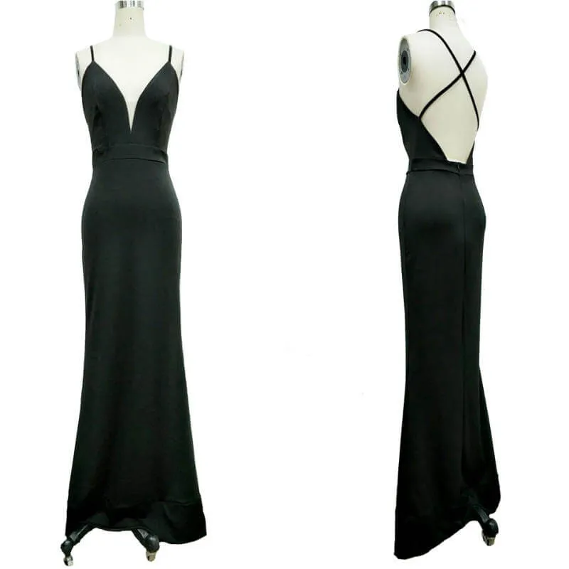 Black Sling Backless Maxi Dress