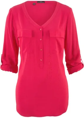 Blouse with v-neck and long sleeves Bpc Bonprix Collection, red