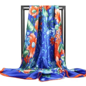 Boho Chic Retro blue Scarf with large flower print