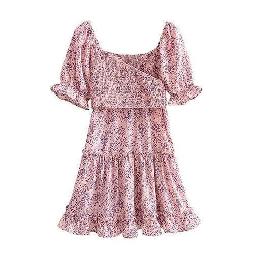 Boho Floral Print Ruffles Mini Dress