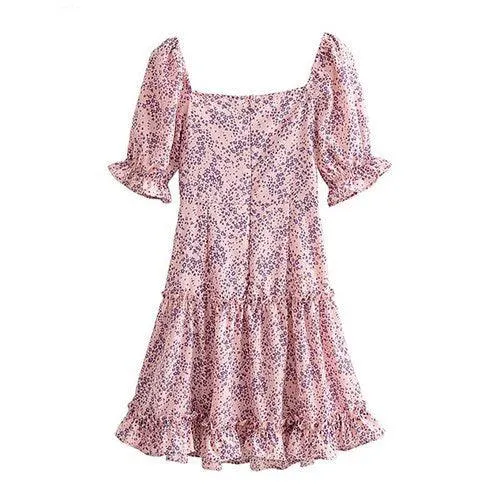 Boho Floral Print Ruffles Mini Dress