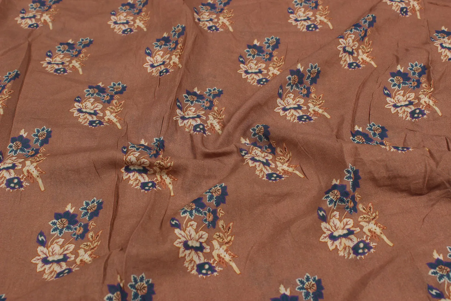 Brown Floral Viscose Blend Fabric