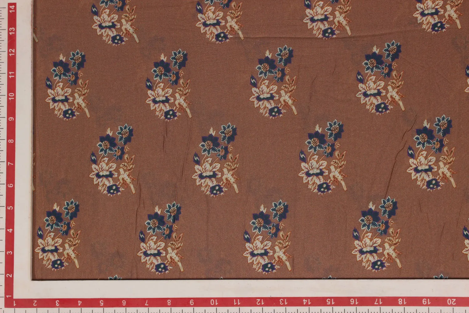 Brown Floral Viscose Blend Fabric