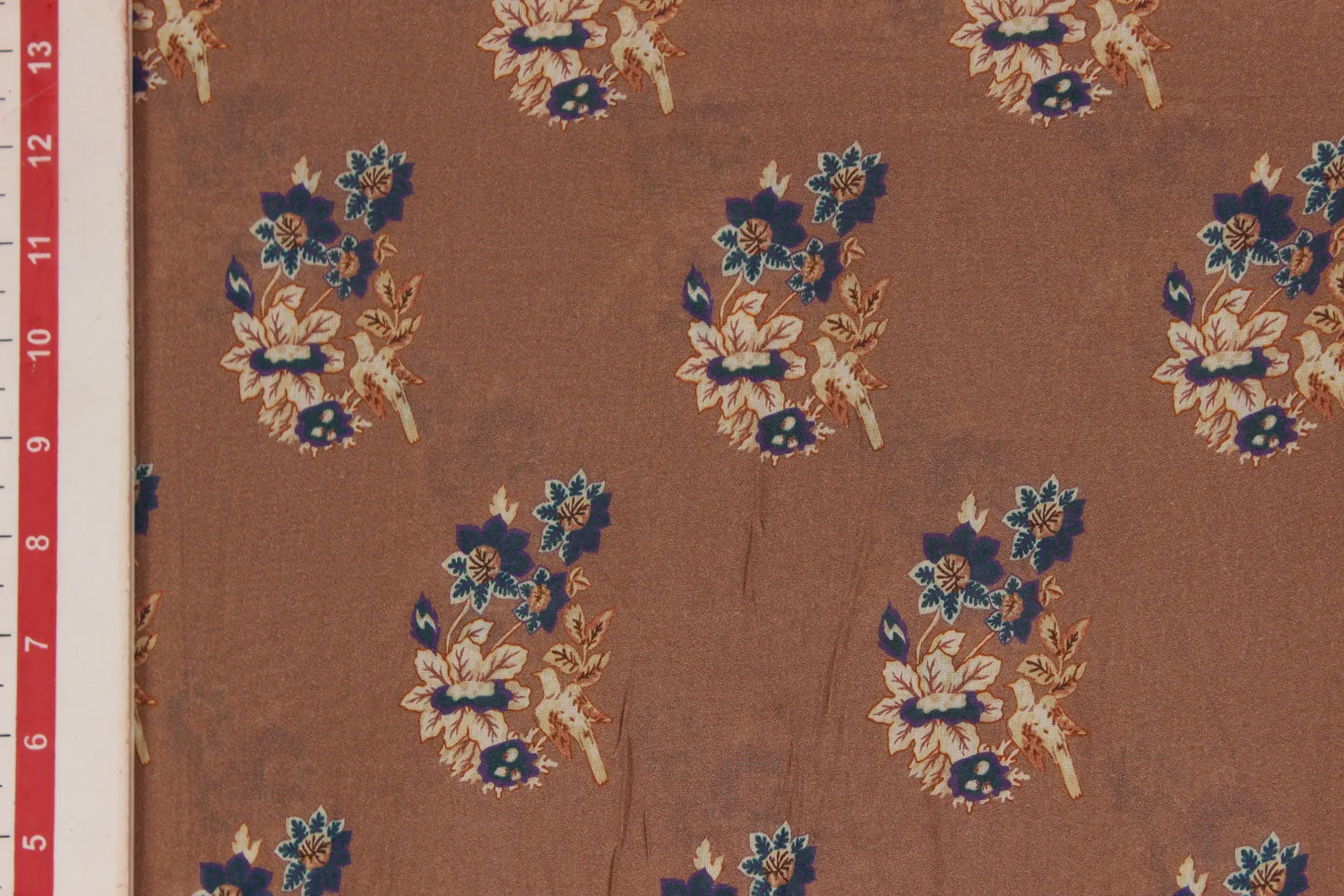 Brown Floral Viscose Blend Fabric