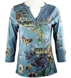 Cactus Fashion - Playful Butterflies, Rhinestones, Glacier Blue Top