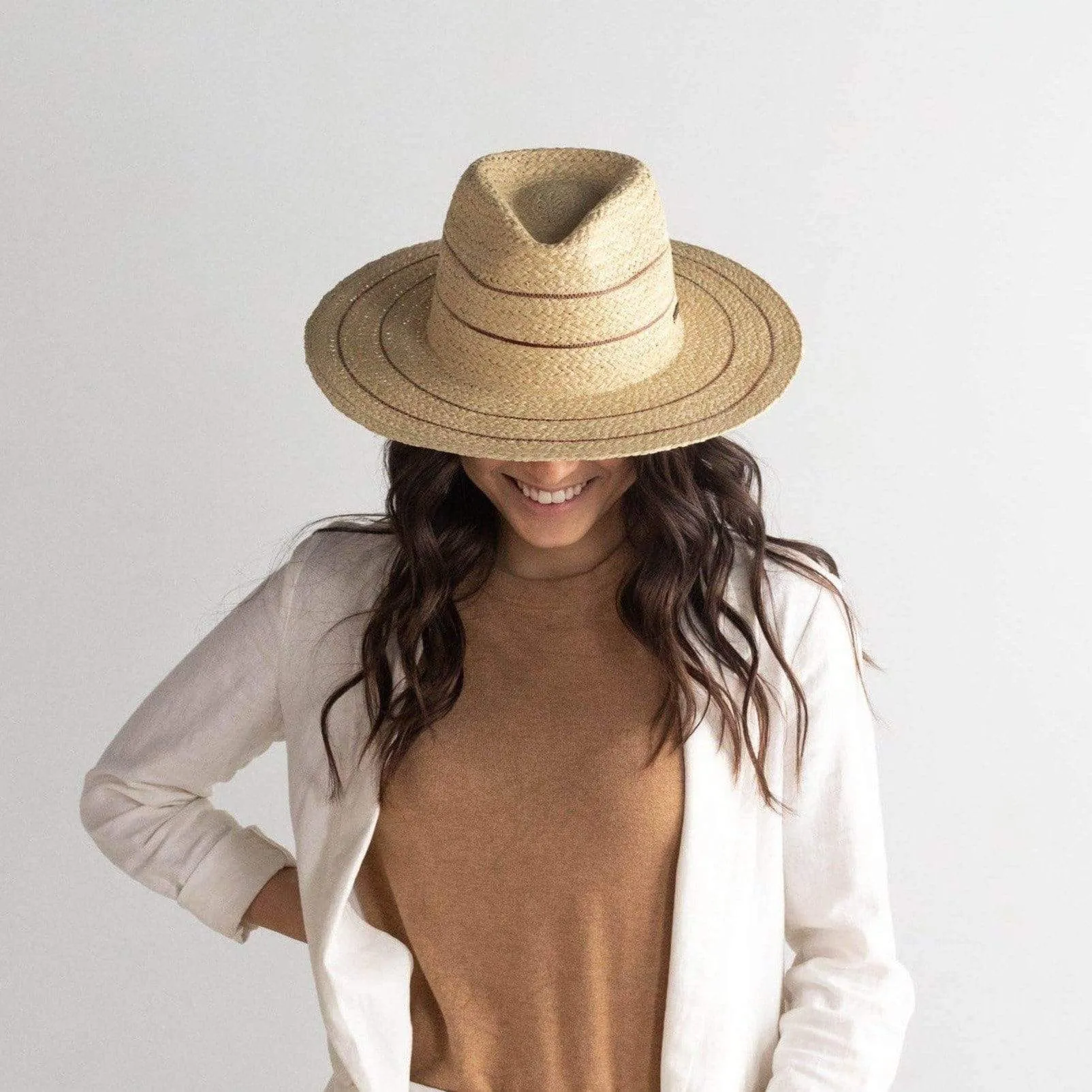 Camila Fedora - Natural with Stripes