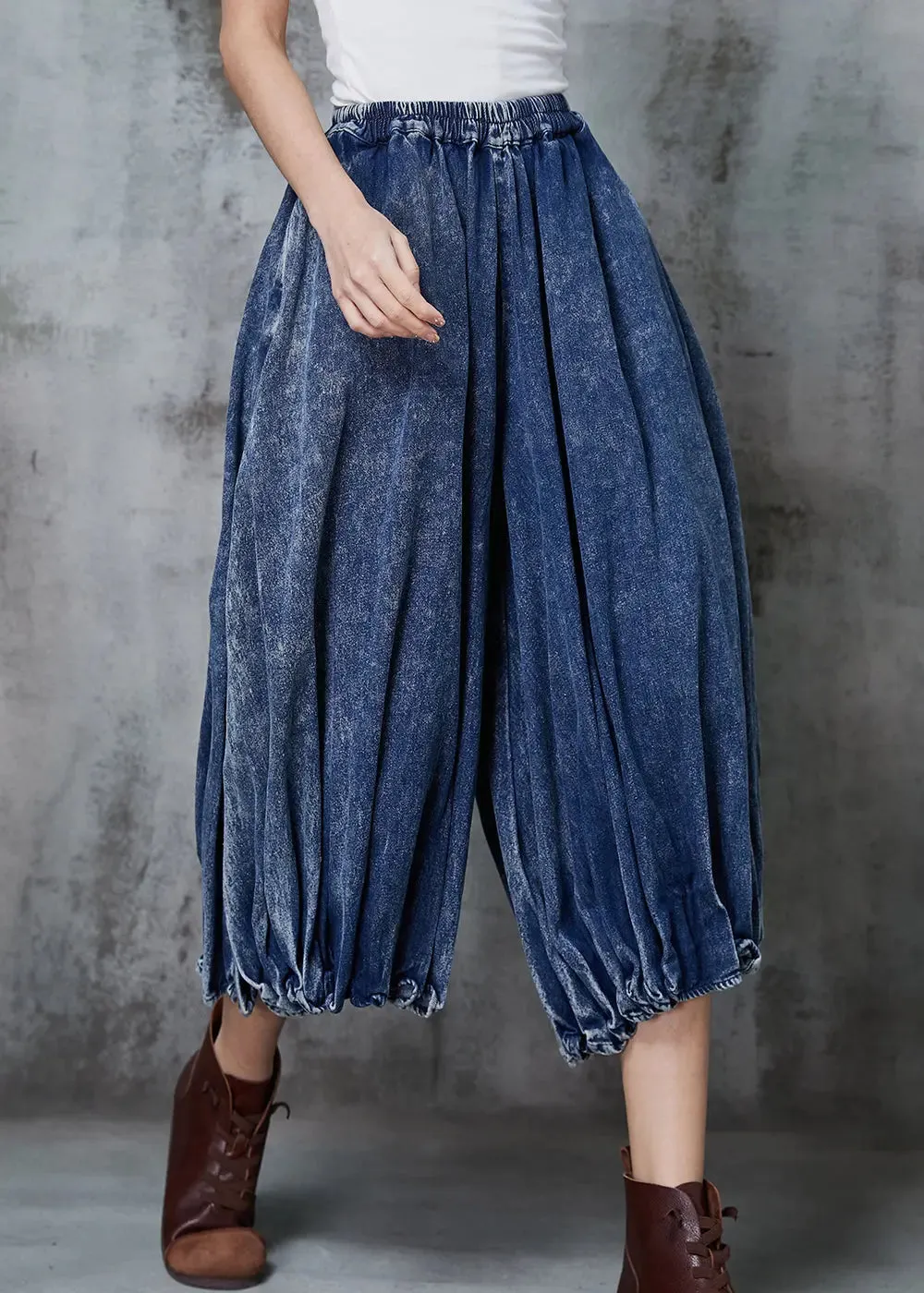 Casual Blue Oversized Wrinkled Denim Wide Leg Pants Spring JK1047