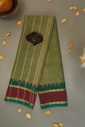 chettinad cotton saree - english green & pastel gold