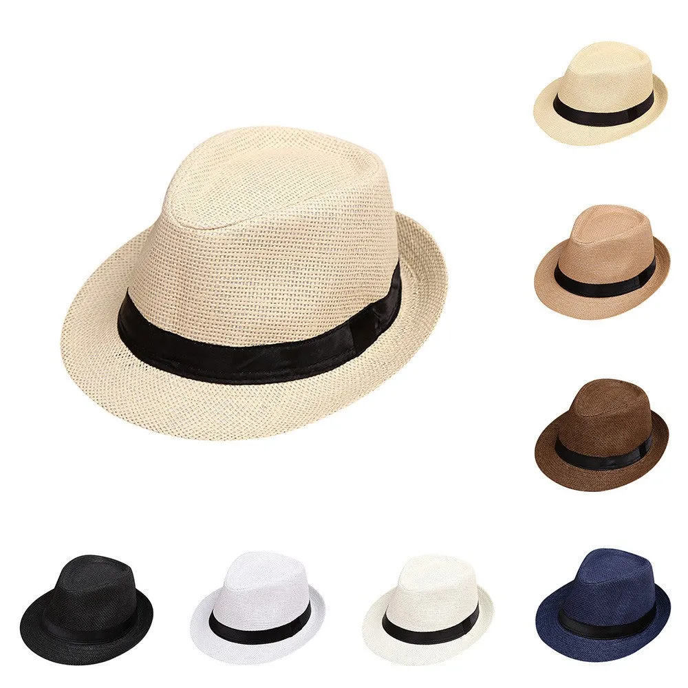 Children Kids Summer Beach Straw Hat Girls Boys Sunhat Jazz Panama Trilby Fedora Hat Gangster Cap Outdoor Breathable Hats кепка