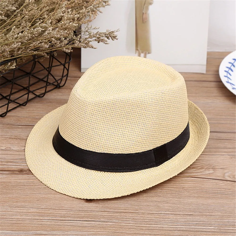 Children Kids Summer Beach Straw Hat Girls Boys Sunhat Jazz Panama Trilby Fedora Hat Gangster Cap Outdoor Breathable Hats кепка