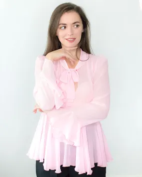 Clarissa Pink Chiffon Peplum Blouse with Pussy Bow