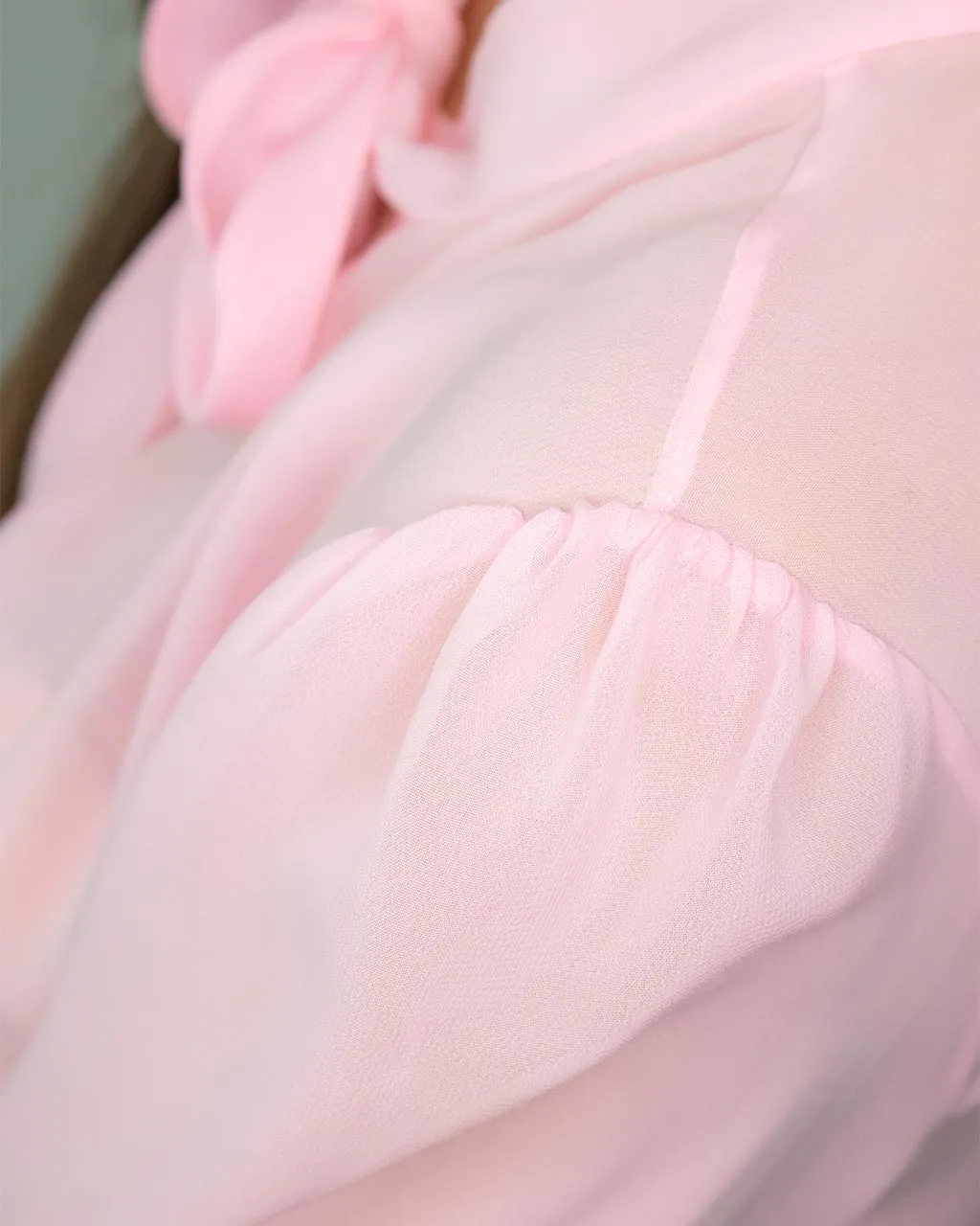 Clarissa Pink Chiffon Peplum Blouse with Pussy Bow