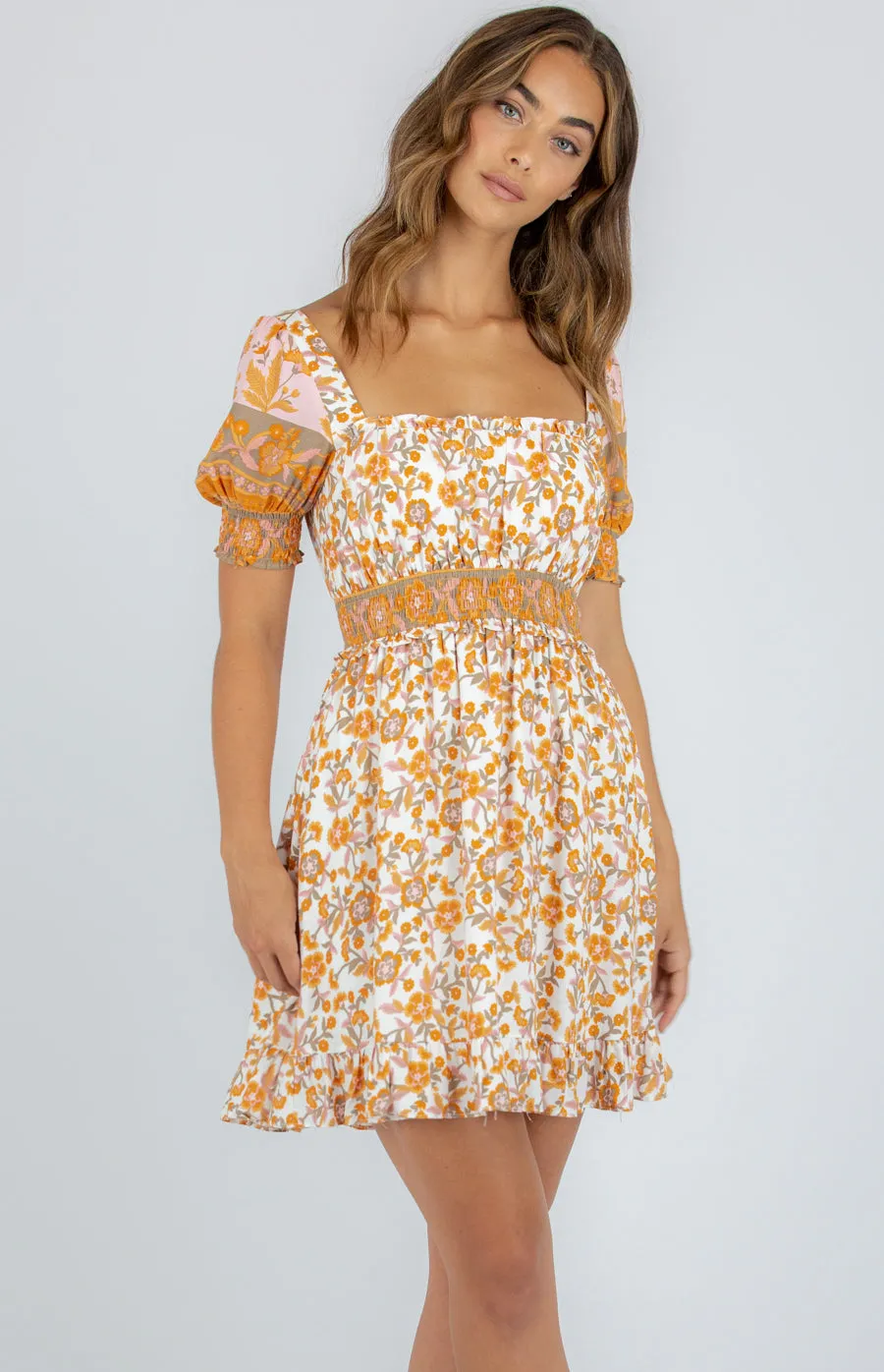 Contrast Panel Cotton Boho Print Dress