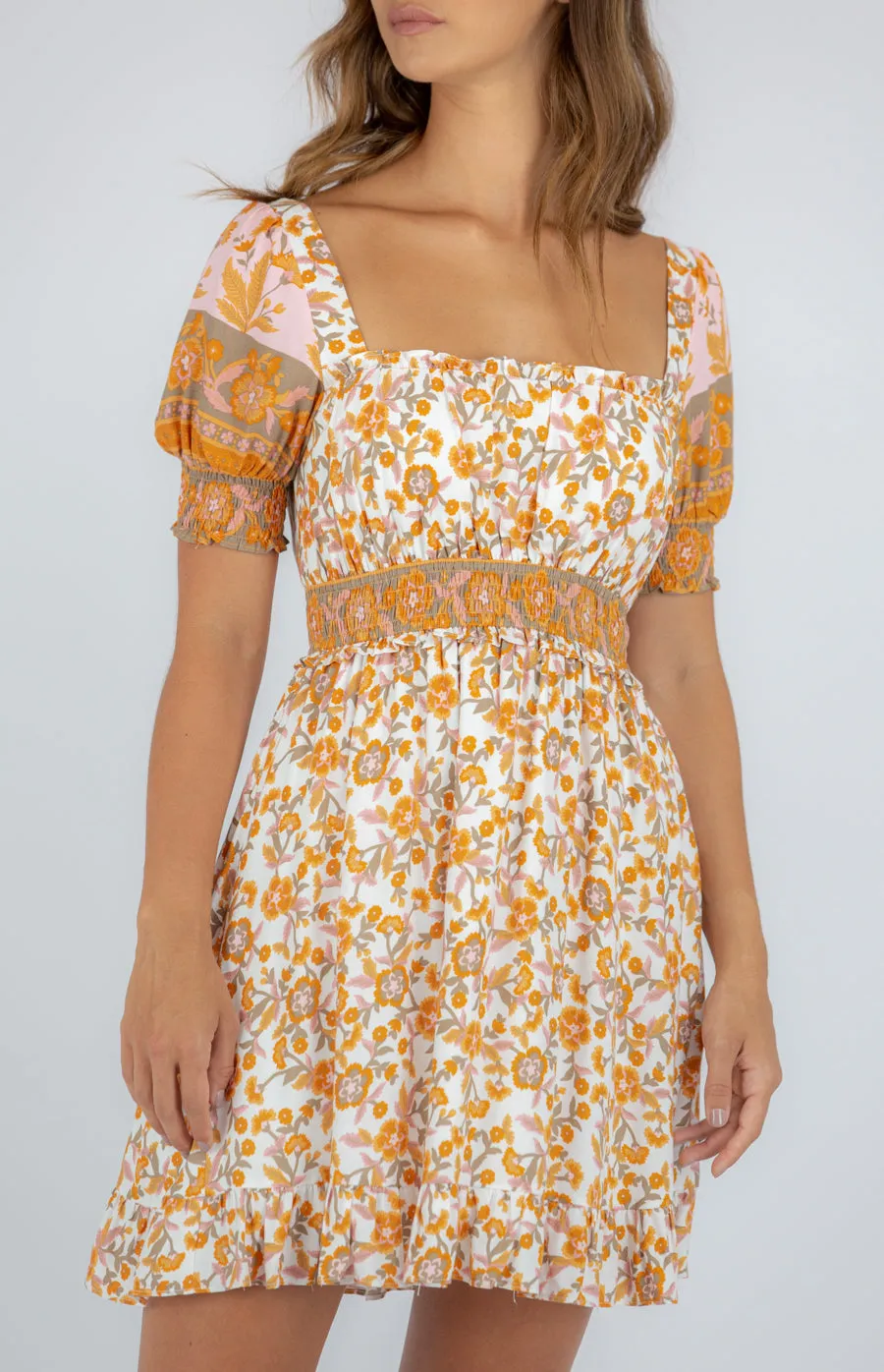 Contrast Panel Cotton Boho Print Dress