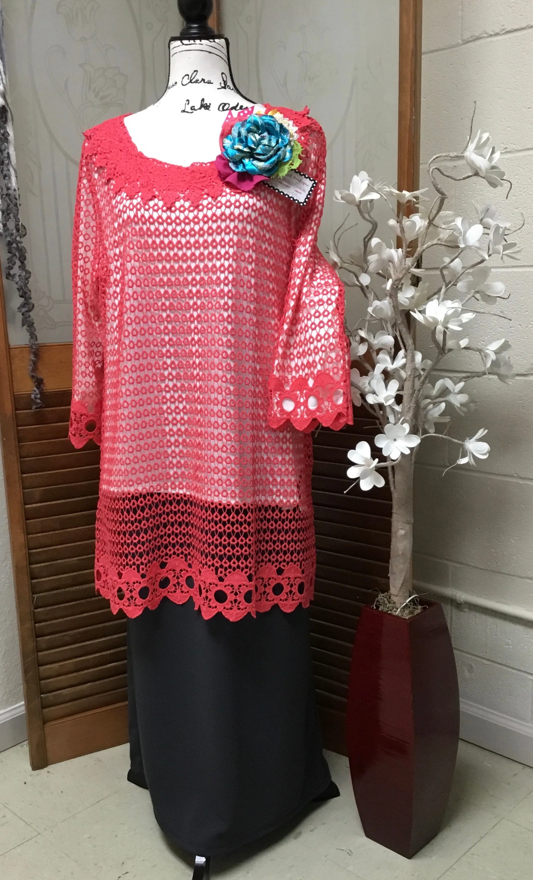 Coral Crochet Mesh Tunic