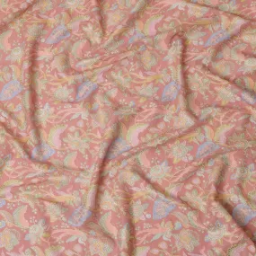 Coral Pink Pure Tussar Silk Fabric with Embroidery, 110 cm Width-D20695