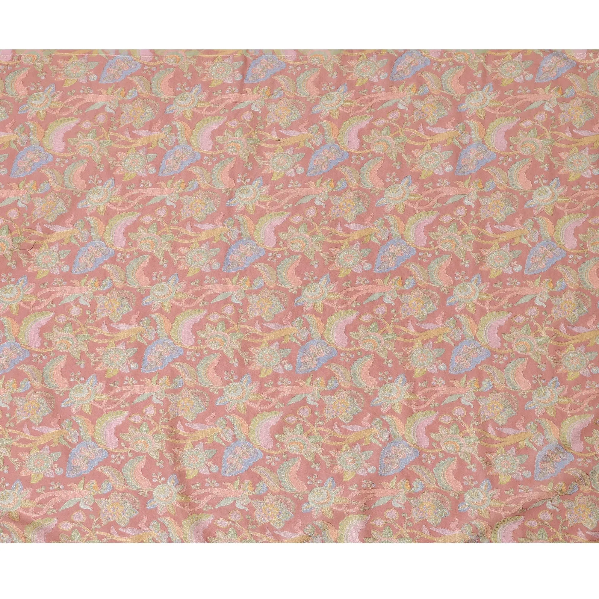 Coral Pink Pure Tussar Silk Fabric with Embroidery, 110 cm Width-D20695