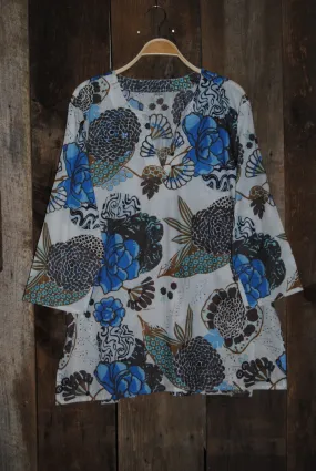 Cotton Tunic Top Blue Mums on White