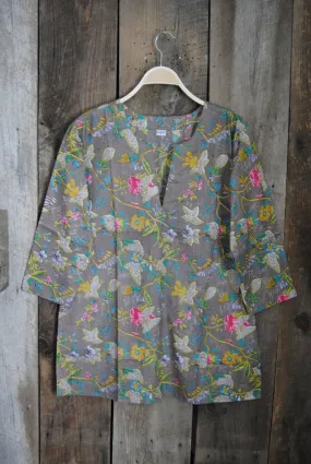 Cotton Tunic Top Bright Floral on Silver