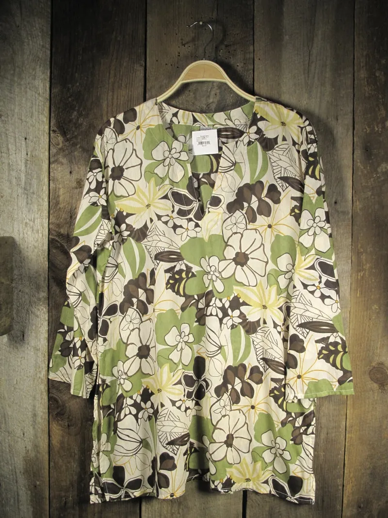 Cotton Tunic Top in Khaki Floral