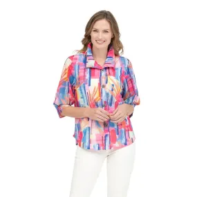 Damee Abstract High-Low Blouse in Vivid Pastels - 7099-PNK