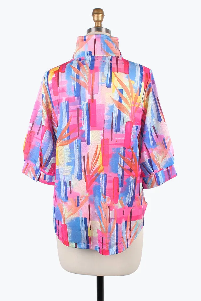 Damee Abstract High-Low Blouse in Vivid Pastels - 7099-PNK