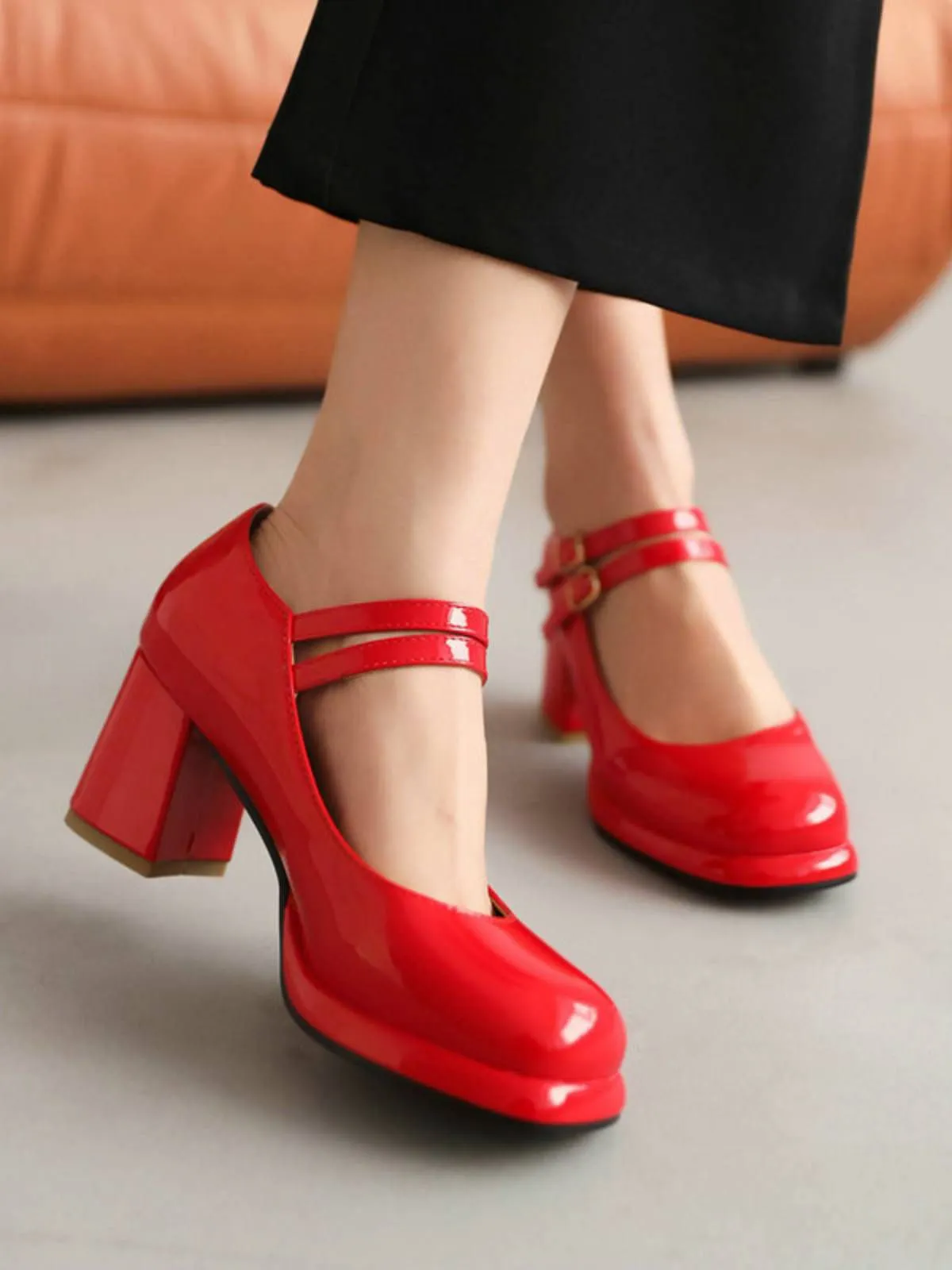 Double Buckles Mary Jane Heels Shoes