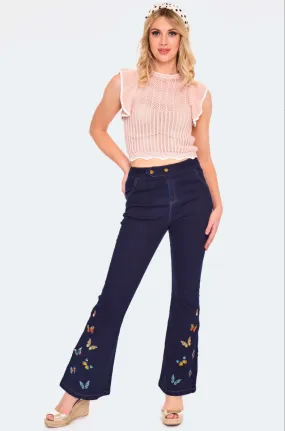 Embroidered Butterly Denim Pants