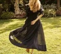 FashionSierra-Vintage  Black Cotton  Long  Sun  Puff Sleeve  Dot Jacquard Fabric  Summer  Gypsy  Vestido  Boho Dress